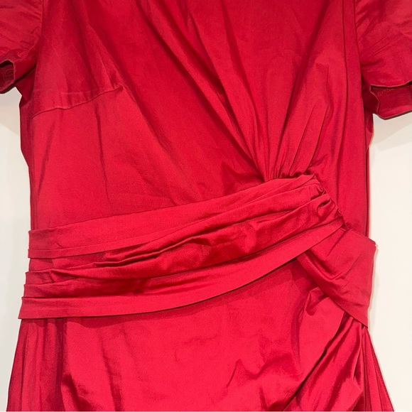 Talbot Runhof Dress Side Gathered Knee Length Cap Sleeve in Red (D11) - Picture 2 of 7